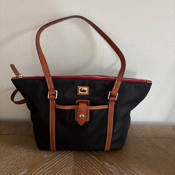Dooney & Bourke Handbags - Dooney & Bourke Wayfarer Black Nylon/ Leather Top Zip Tote Handbag